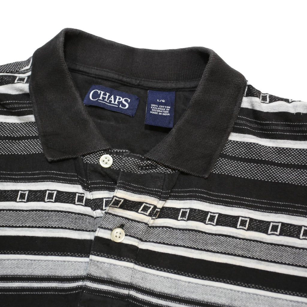 CHAPS Mens Black & Grey Short Sleeve Striped Polo Shirt L Cotton Casual Classic