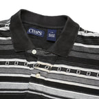 CHAPS Mens Black & Grey Short Sleeve Striped Polo Shirt L Cotton Casual Classic