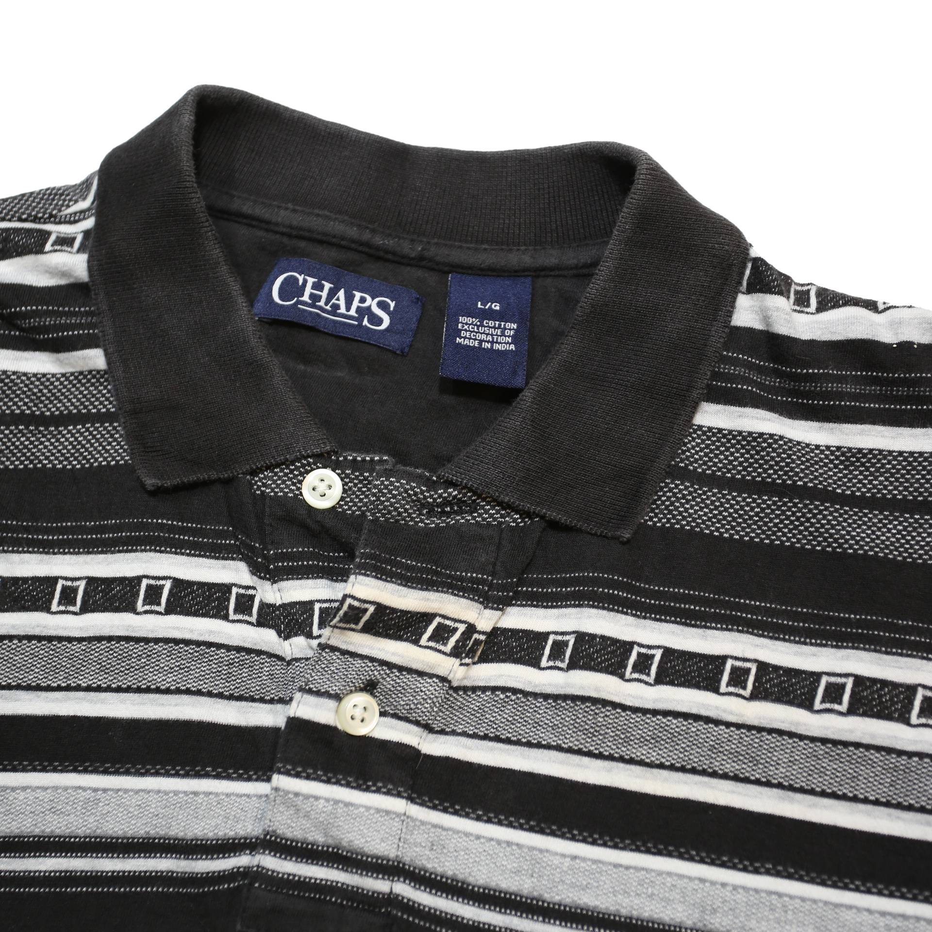 CHAPS Mens Black & Grey Short Sleeve Striped Polo Shirt L Cotton Casual Classic