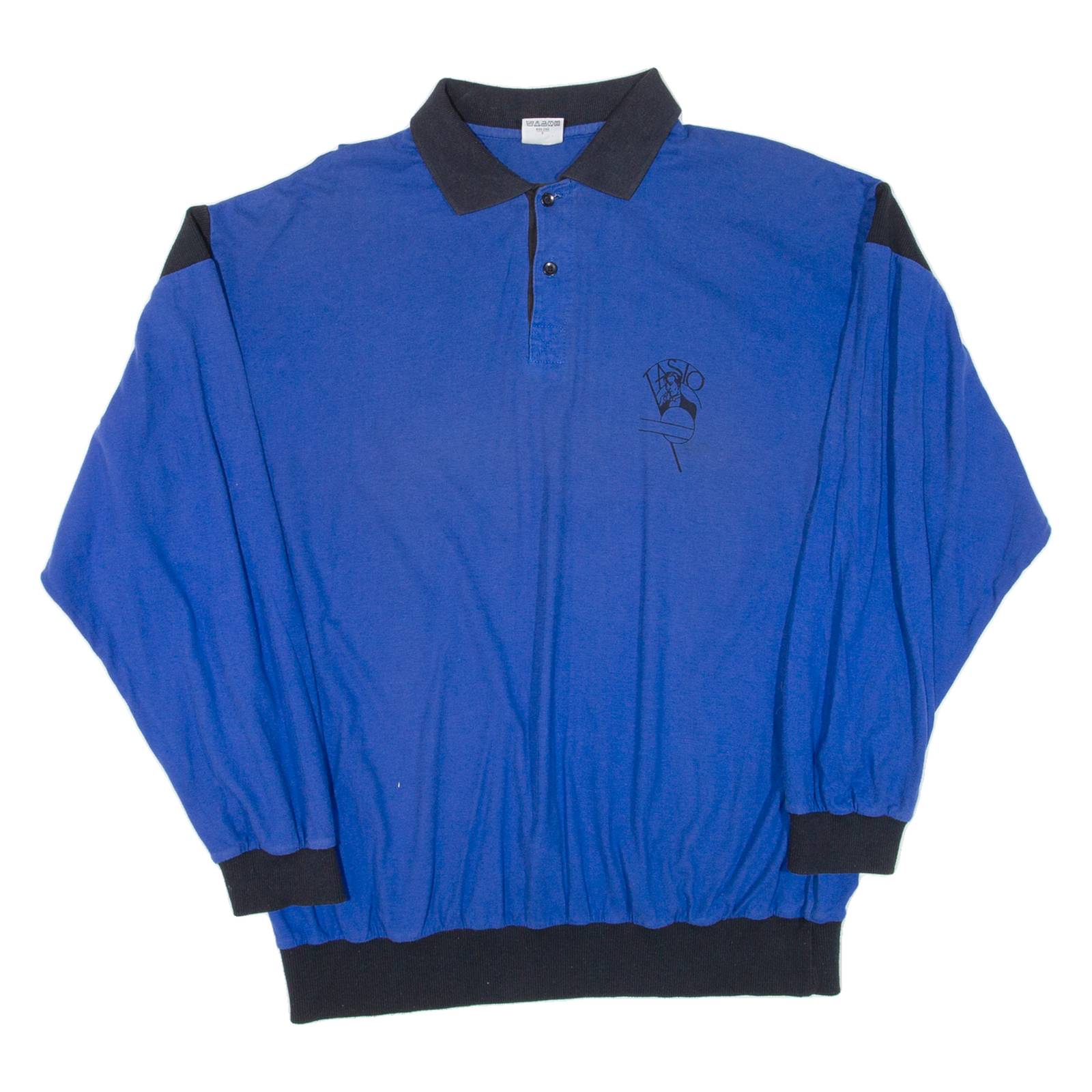 Mens Polo Shirt Blue Long Sleeve L