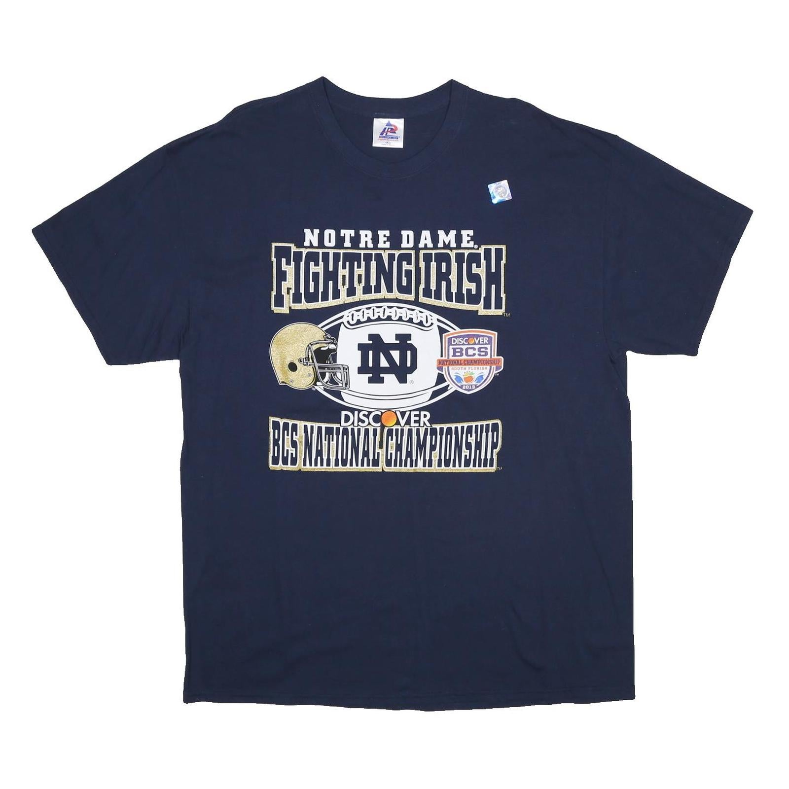 TRI-LAKE Mens Navy Blue Notre Dame Fighting Irish Graphic T-Shirt XL Crew Neck