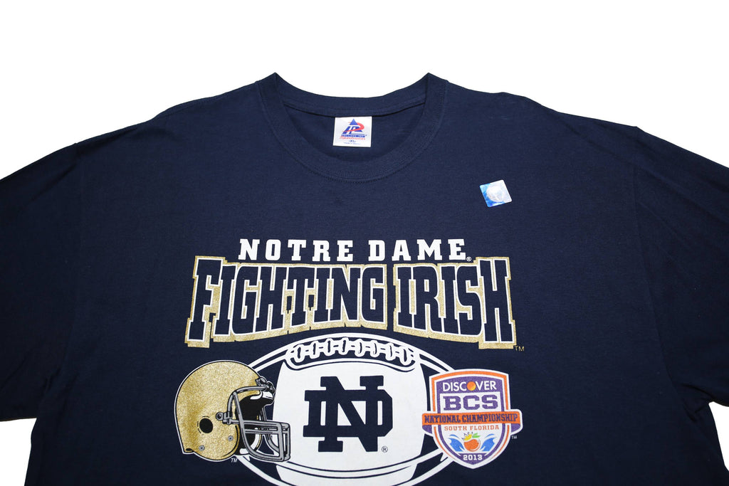 TRI-LAKE Mens Navy Blue Notre Dame Fighting Irish Graphic T-Shirt XL Crew Neck