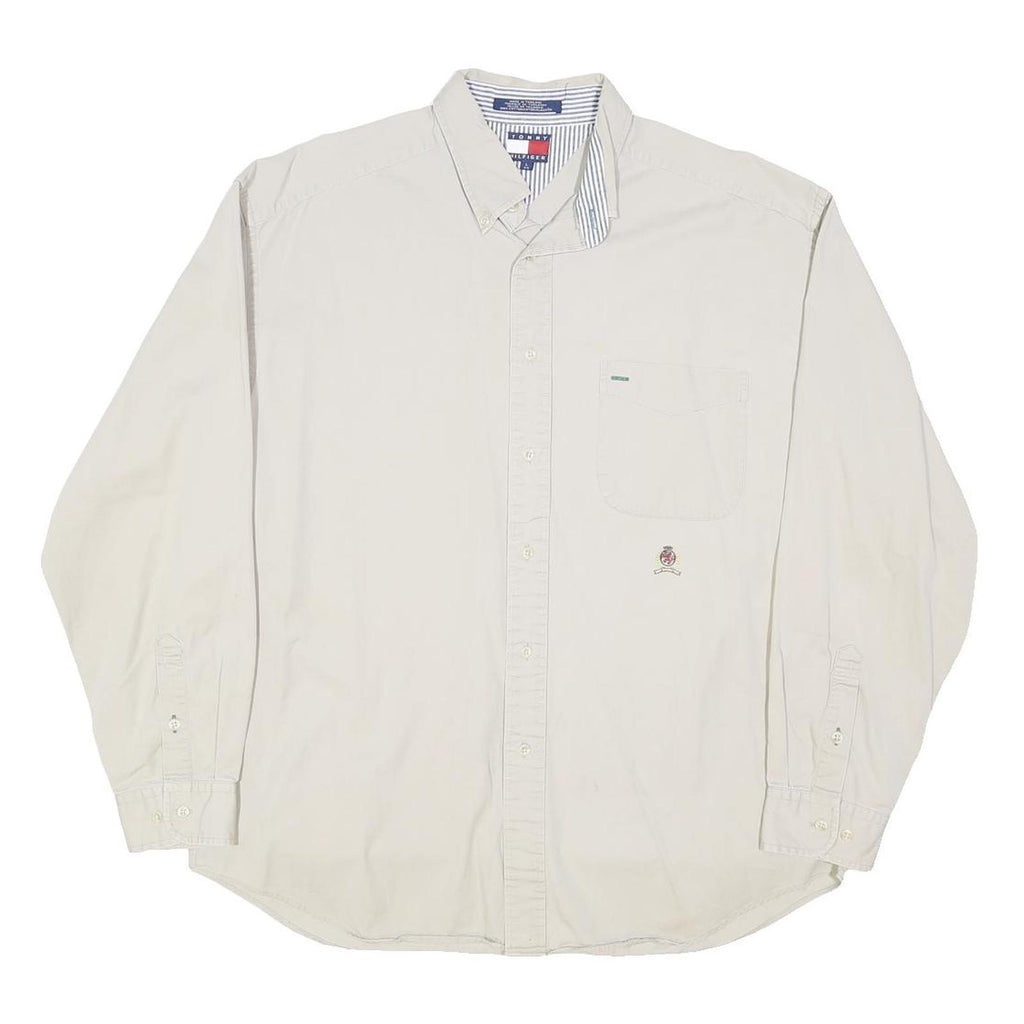 TOMMY HILFIGER Mens White Cotton Blend Shirt L Button Down Collar Long Sleeve