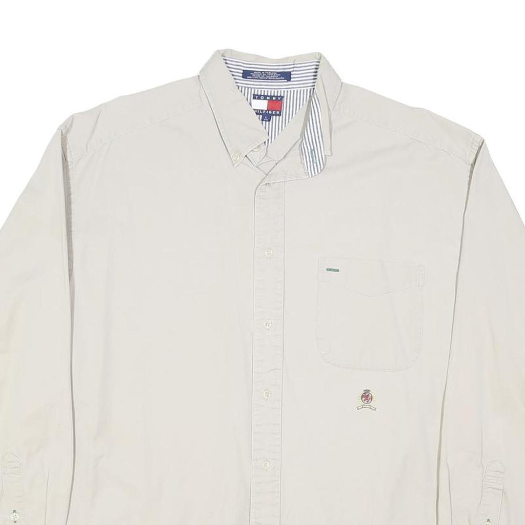 TOMMY HILFIGER Mens White Cotton Blend Shirt L Button Down Collar Long Sleeve
