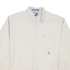 TOMMY HILFIGER Mens White Cotton Blend Shirt L Button Down Collar Long Sleeve