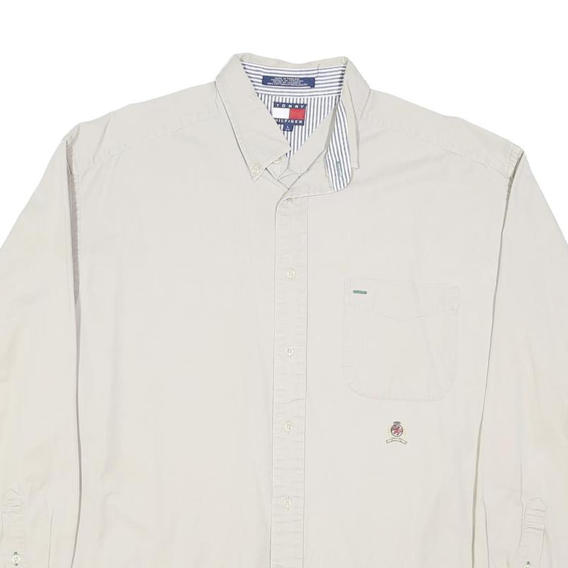 TOMMY HILFIGER Mens White Cotton Blend Shirt L Button Down Collar Long Sleeve