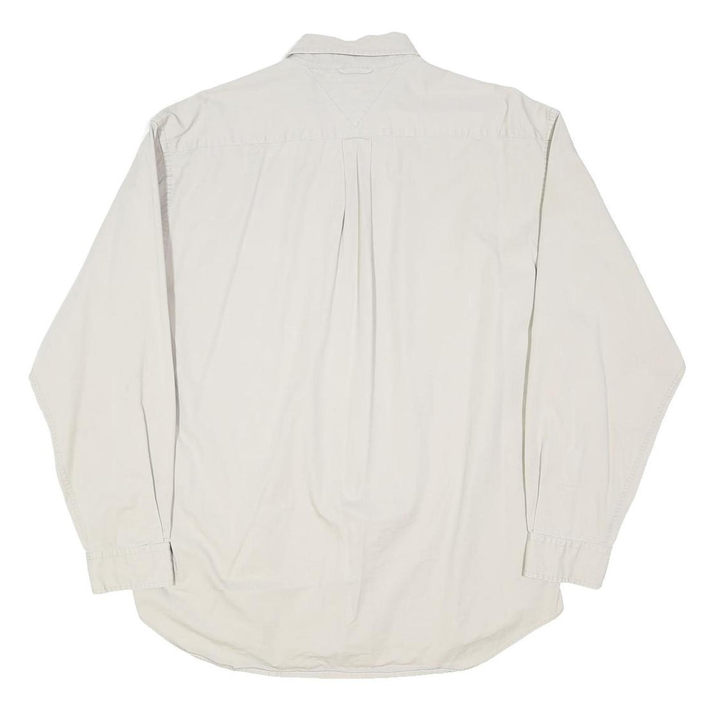 TOMMY HILFIGER Mens White Cotton Blend Shirt L Button Down Collar Long Sleeve