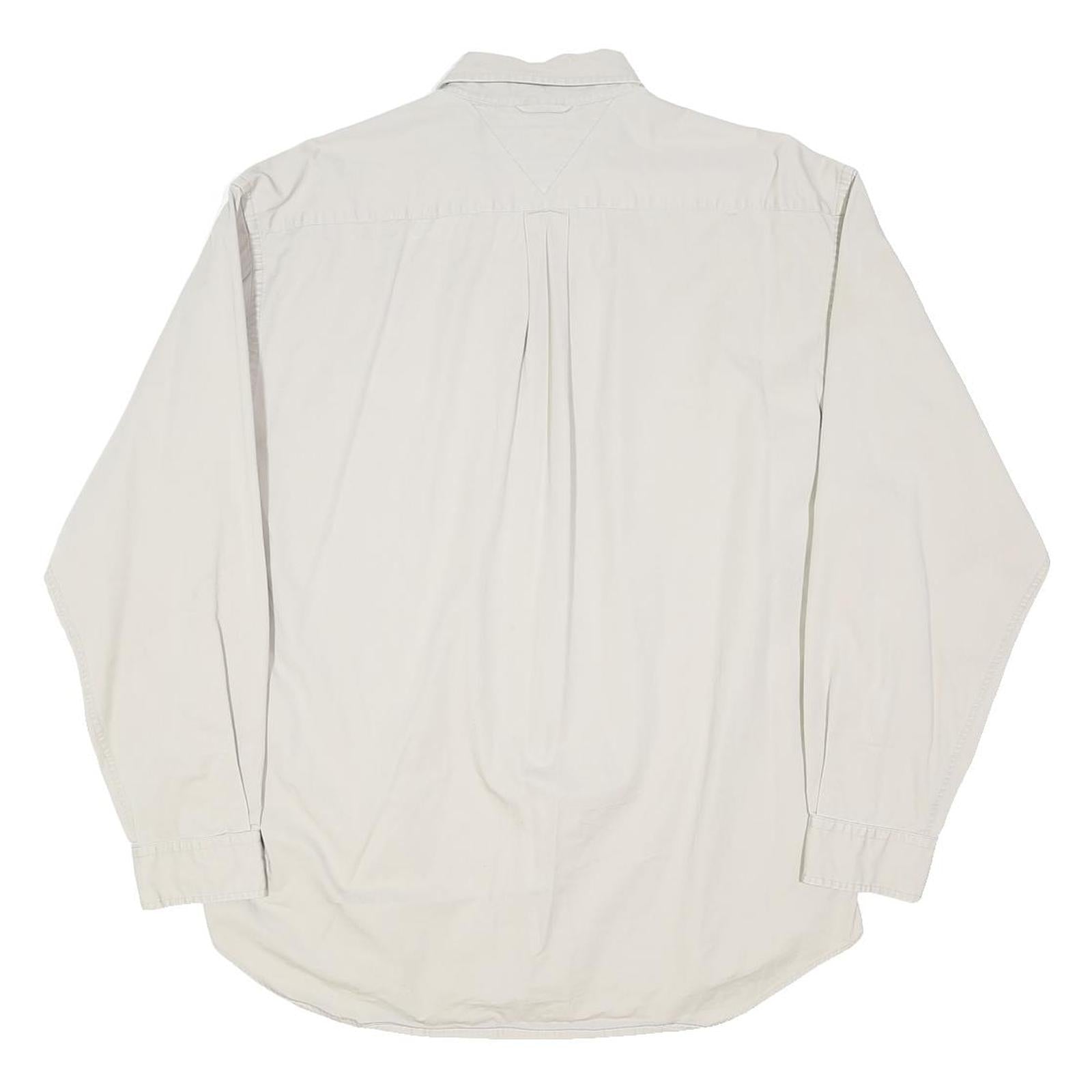 TOMMY HILFIGER Mens White Cotton Blend Shirt L Button Down Collar Long Sleeve