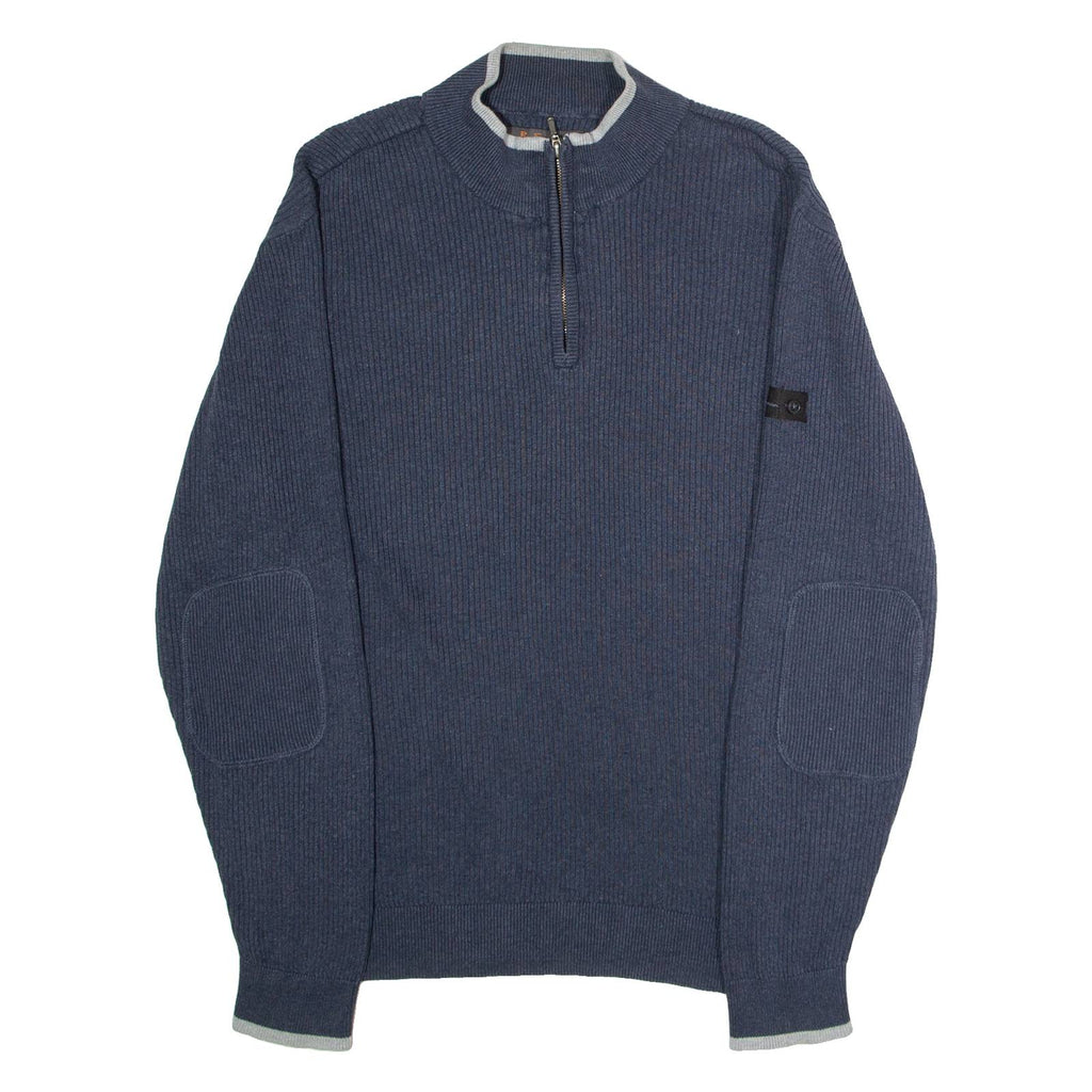 BEN SHERMAN Mens Jumper Blue 1/4 Zip Tight Knit L