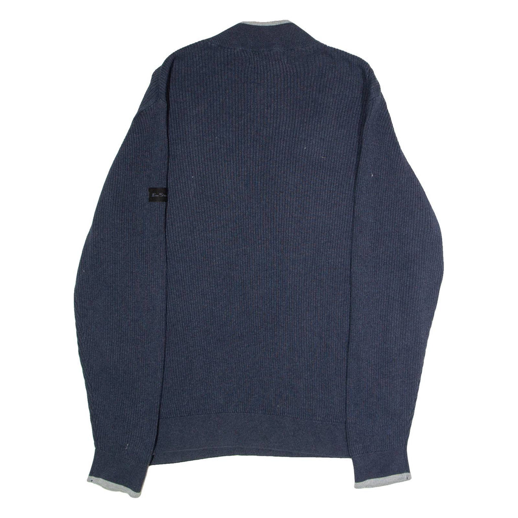 BEN SHERMAN Mens Jumper Blue 1/4 Zip Tight Knit L