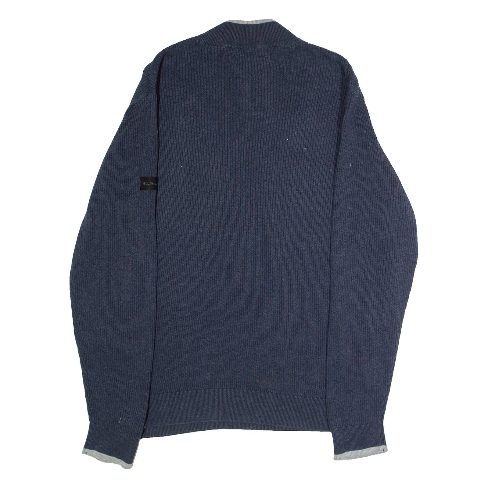 BEN SHERMAN Mens Jumper Blue 1/4 Zip Tight Knit L