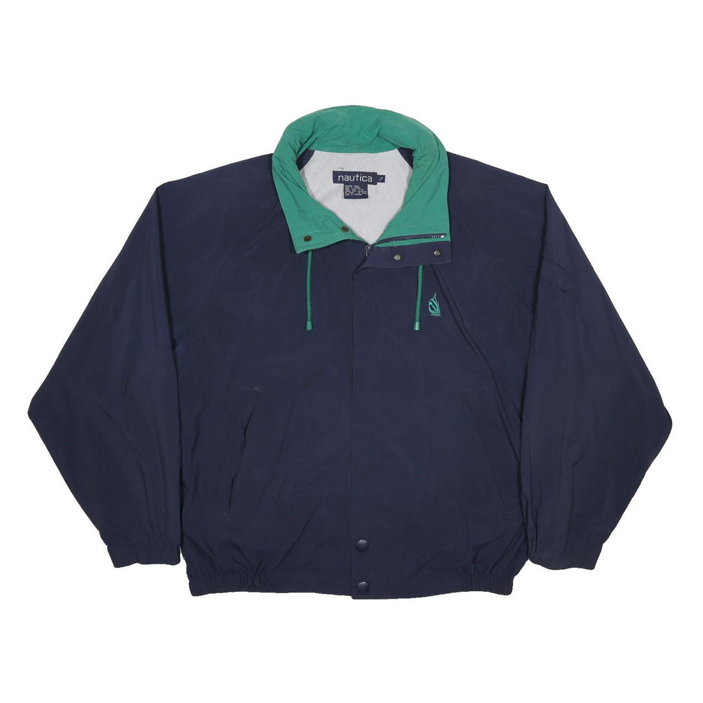 NAUTICA Mens Navy & Green Classic Jacket L Nylon Zip Plain Lightweight