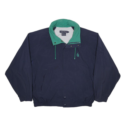 NAUTICA Mens Navy & Green Classic Jacket L Nylon Zip Plain Lightweight