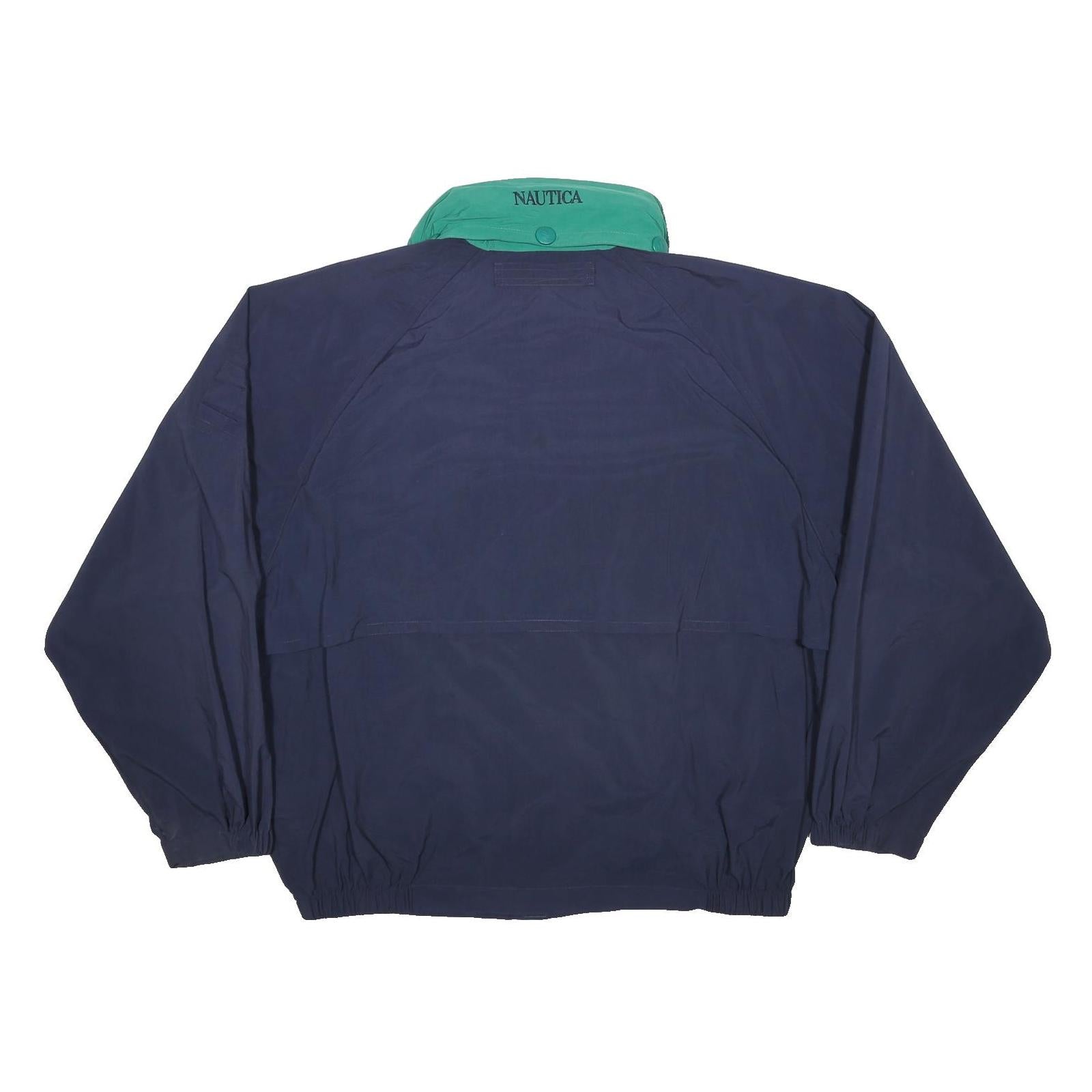 NAUTICA Mens Navy & Green Classic Jacket L Nylon Zip Plain Lightweight