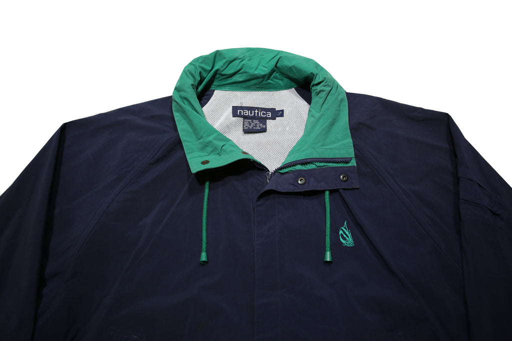 NAUTICA Mens Navy & Green Classic Jacket L Nylon Zip Plain Lightweight