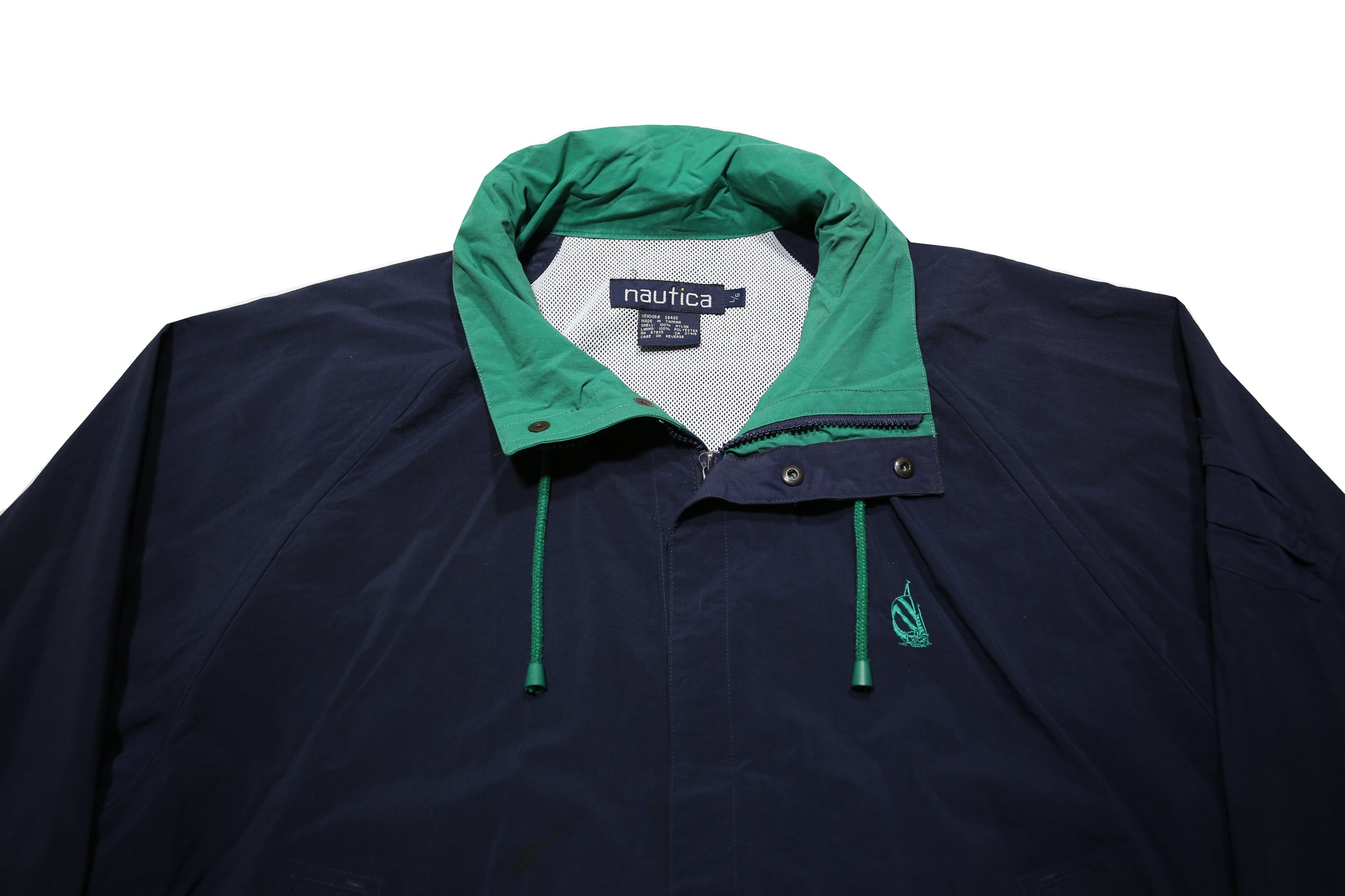 NAUTICA Mens Navy & Green Classic Jacket L Nylon Zip Plain Lightweight