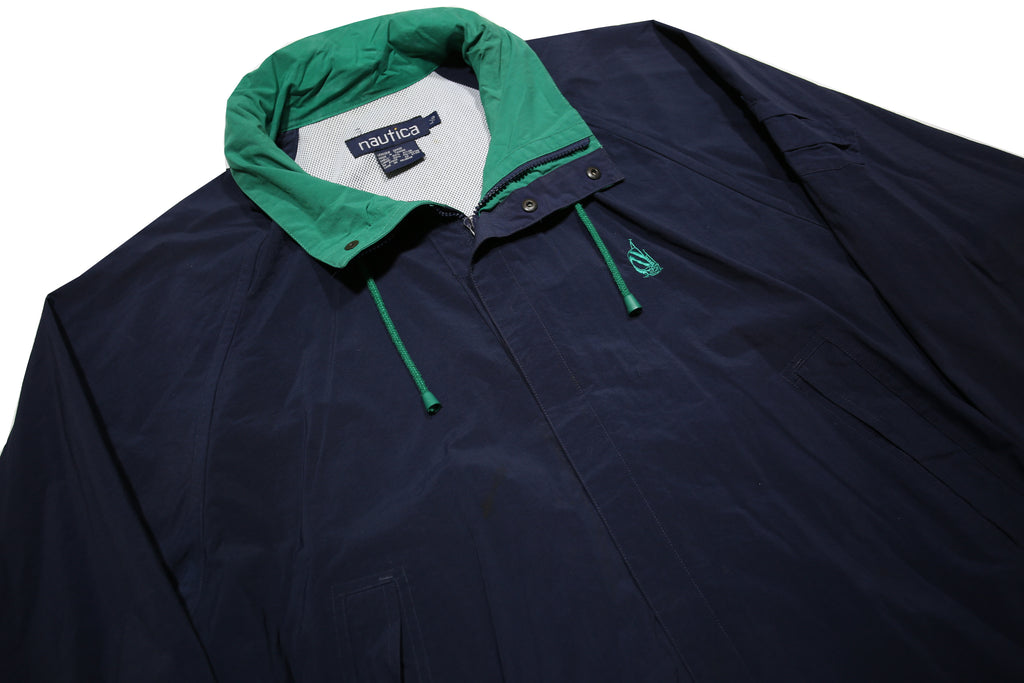 NAUTICA Mens Navy & Green Classic Jacket L Nylon Zip Plain Lightweight