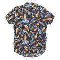 FREE PLANET Mens Black Cotton Blend Feather Print Shirt S Summer Holiday Beach