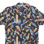 FREE PLANET Mens Black Cotton Blend Feather Print Shirt S Summer Holiday Beach