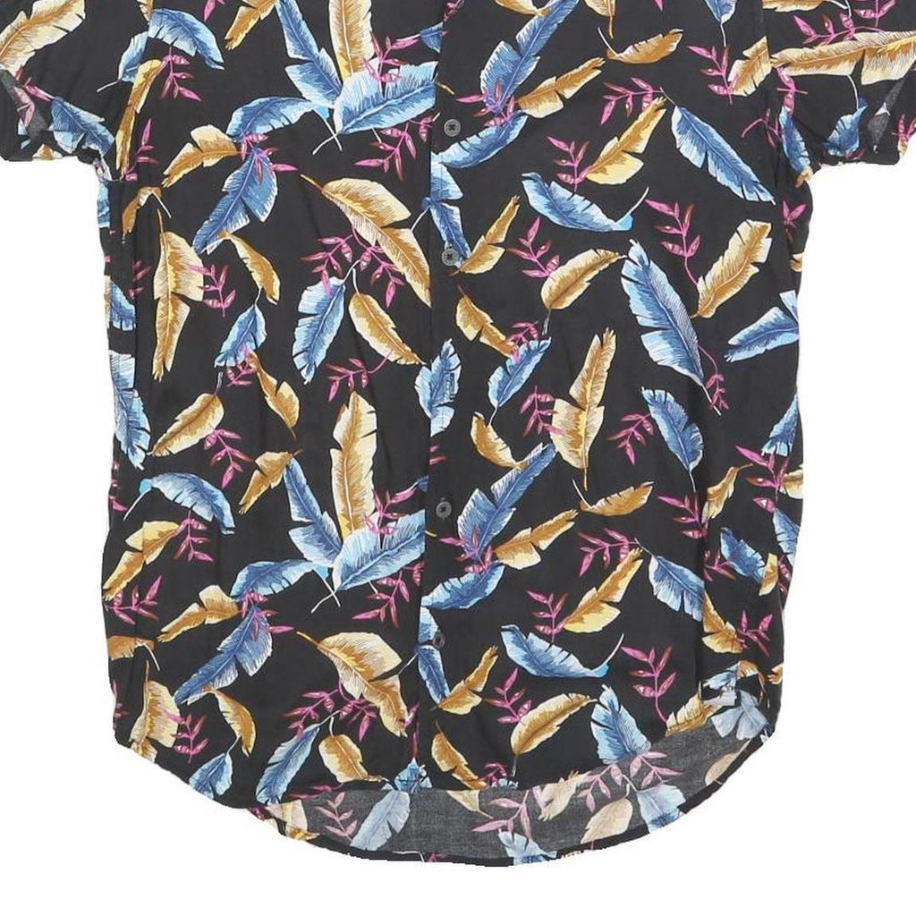 FREE PLANET Mens Black Cotton Blend Feather Print Shirt S Summer Holiday Beach