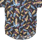 FREE PLANET Mens Black Cotton Blend Feather Print Shirt S Summer Holiday Beach