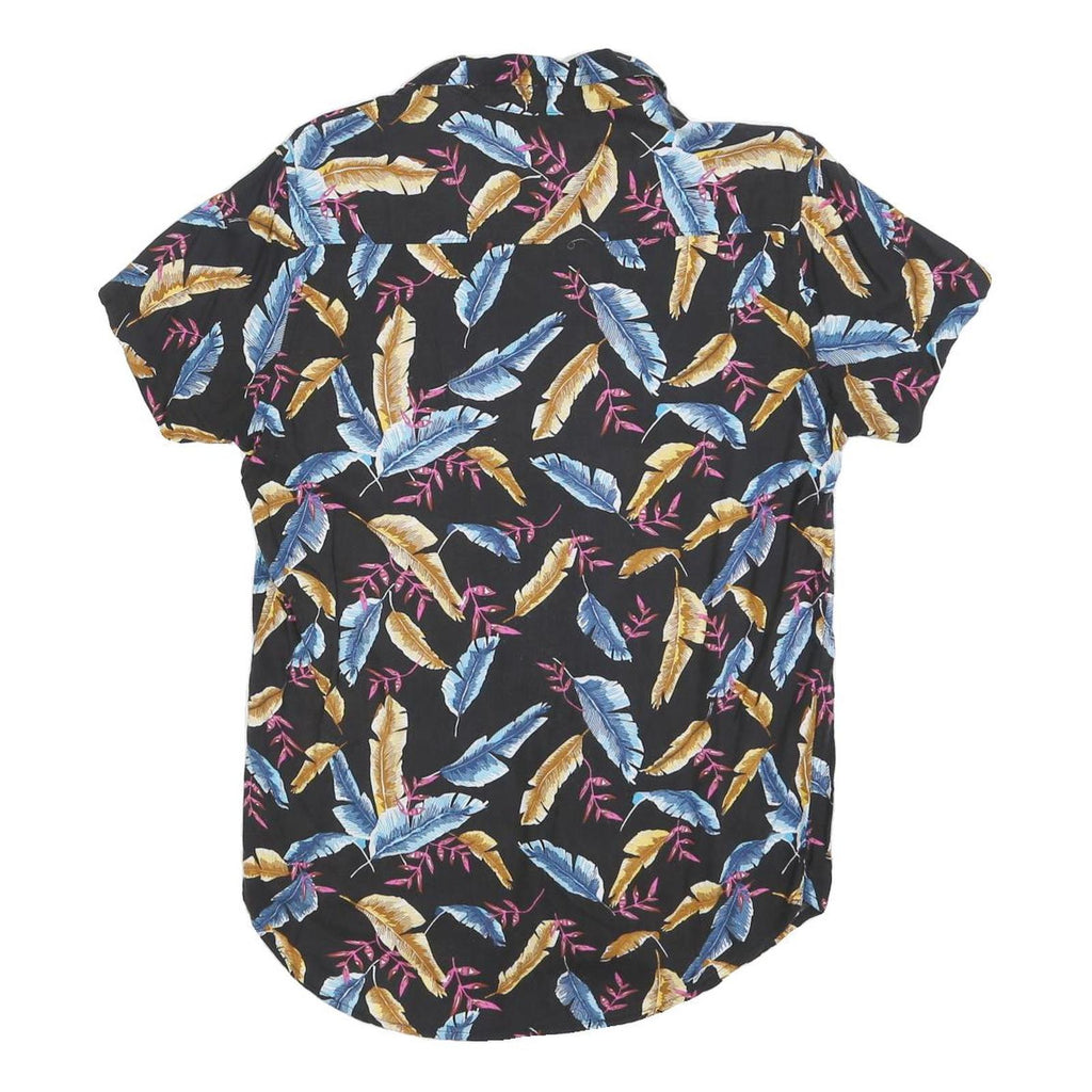 FREE PLANET Mens Black Cotton Blend Feather Print Shirt S Summer Holiday Beach