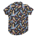 FREE PLANET Mens Black Cotton Blend Feather Print Shirt S Summer Holiday Beach