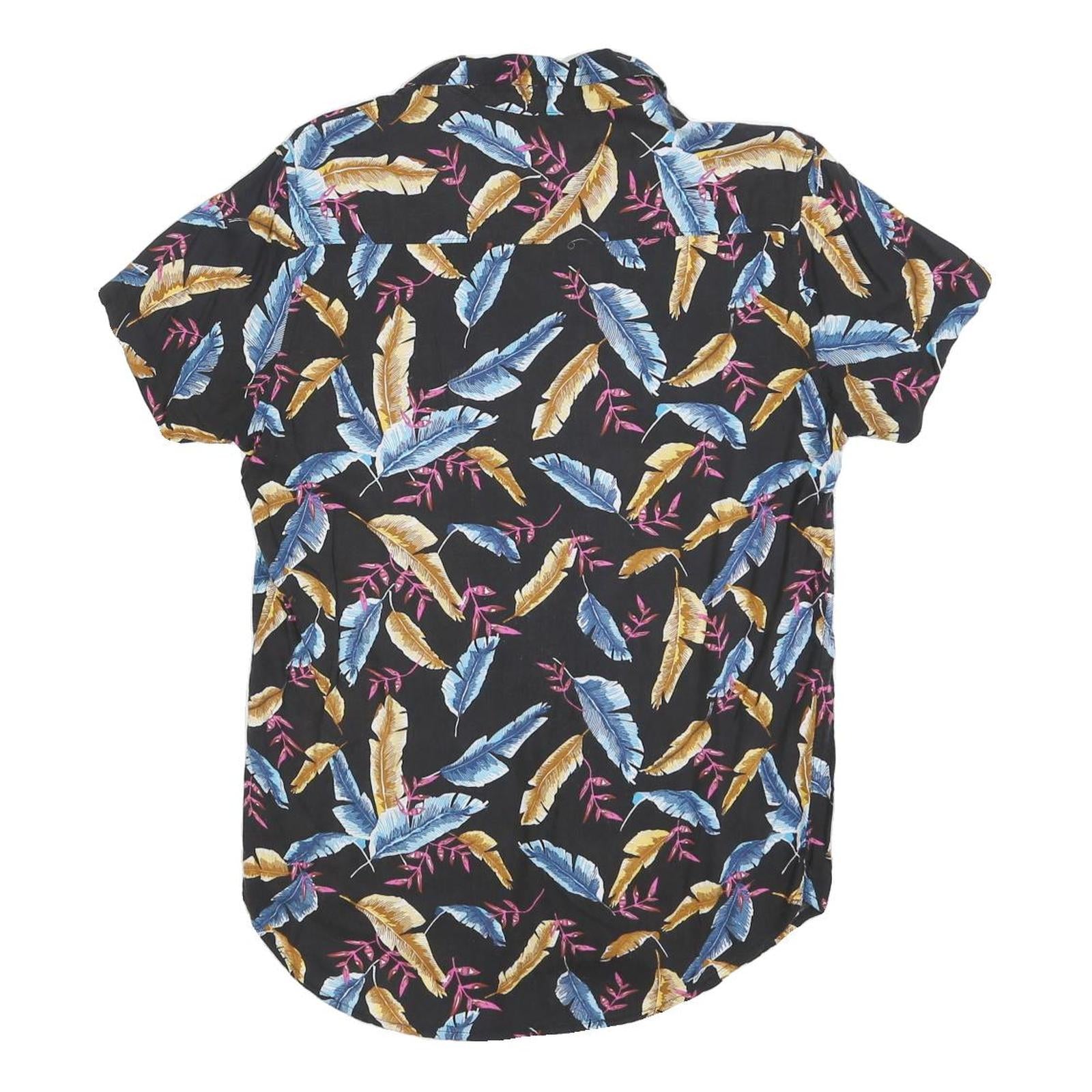 FREE PLANET Mens Black Cotton Blend Feather Print Shirt S Summer Holiday Beach