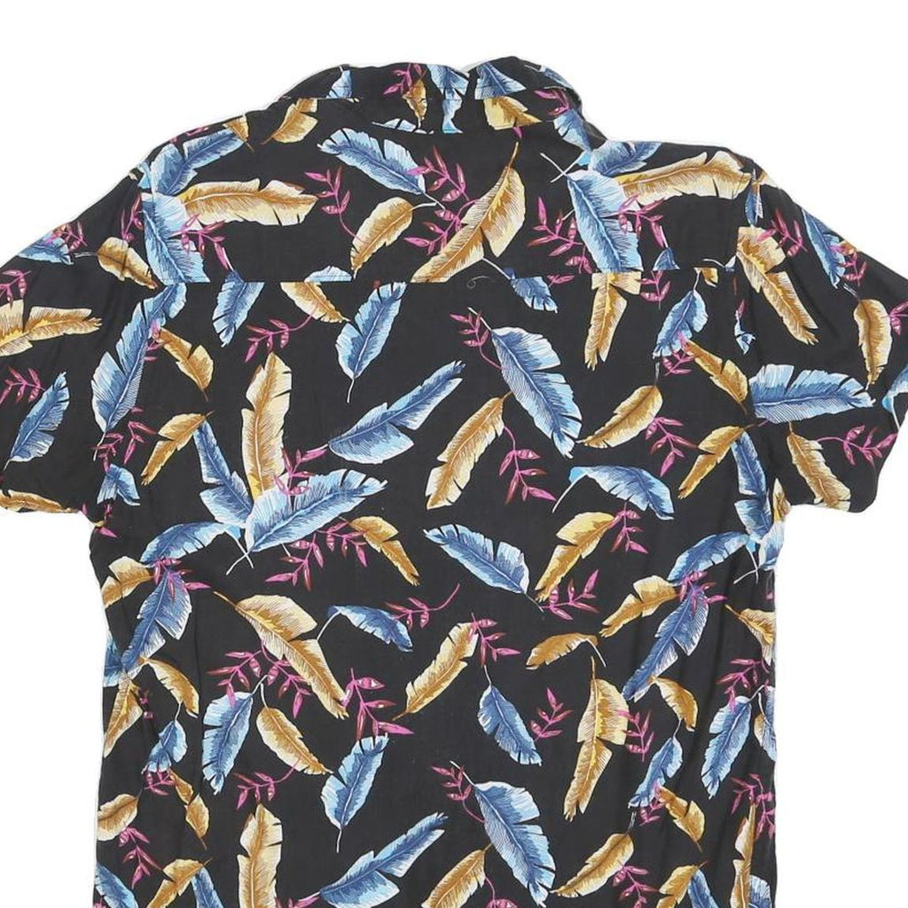 FREE PLANET Mens Black Cotton Blend Feather Print Shirt S Summer Holiday Beach