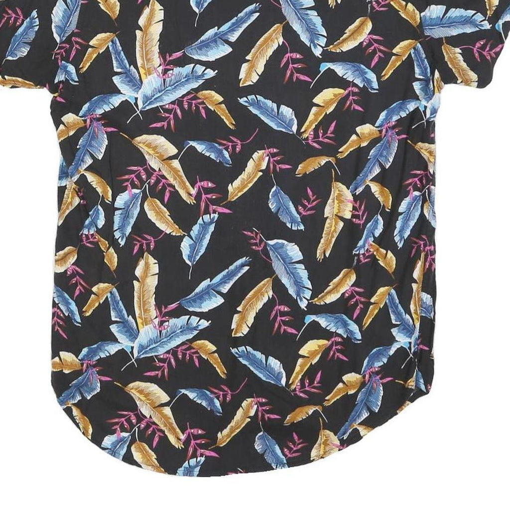 FREE PLANET Mens Black Cotton Blend Feather Print Shirt S Summer Holiday Beach