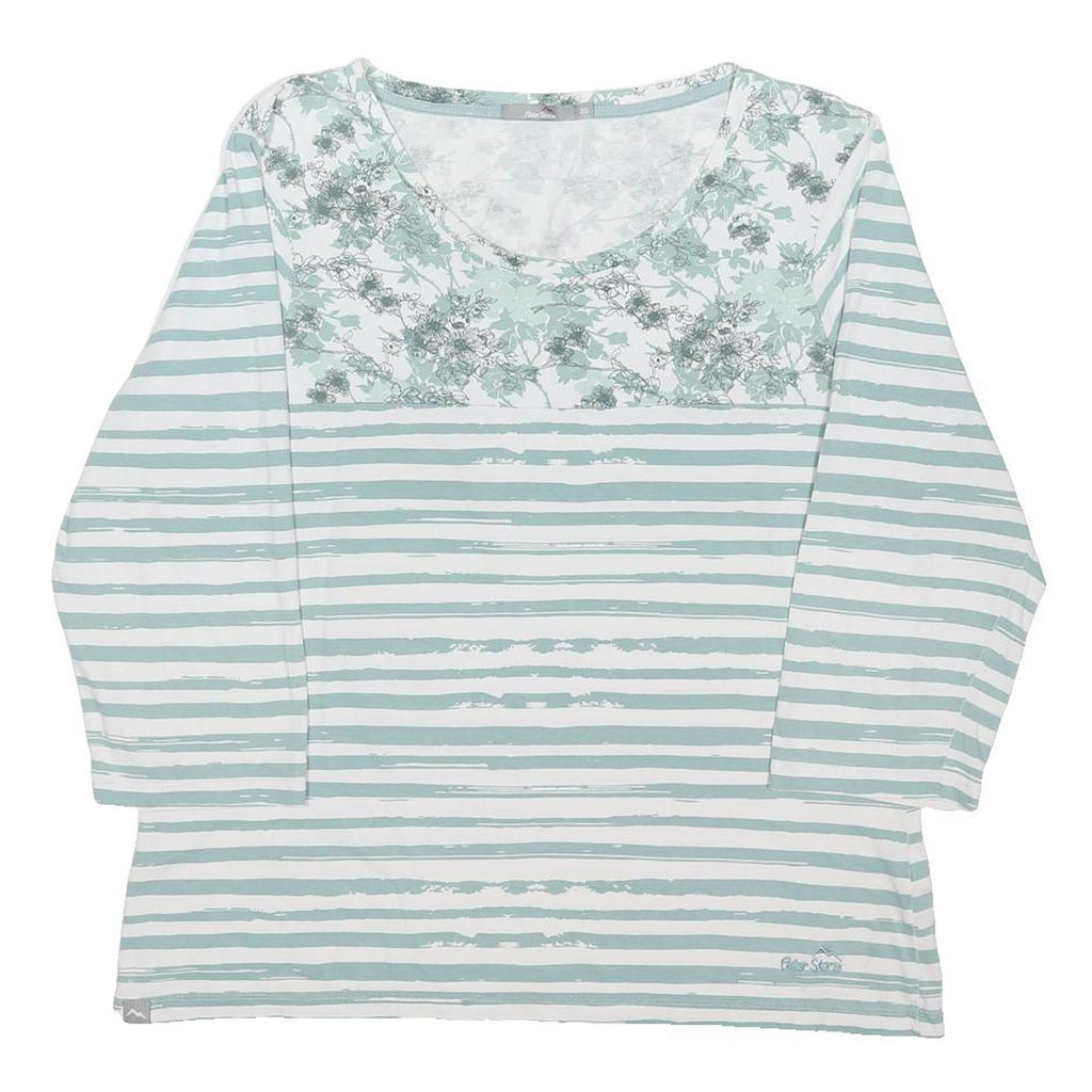 PETER STORM Womens Green & White Floral Stripe Top Long Sleeve Round Neck UK 20