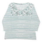 PETER STORM Womens Green & White Floral Stripe Top Long Sleeve Round Neck UK 20
