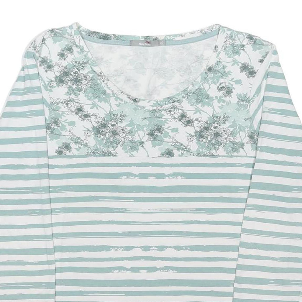 PETER STORM Womens Green & White Floral Stripe Top Long Sleeve Round Neck UK 20