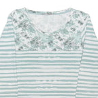 PETER STORM Womens Green & White Floral Stripe Top Long Sleeve Round Neck UK 20