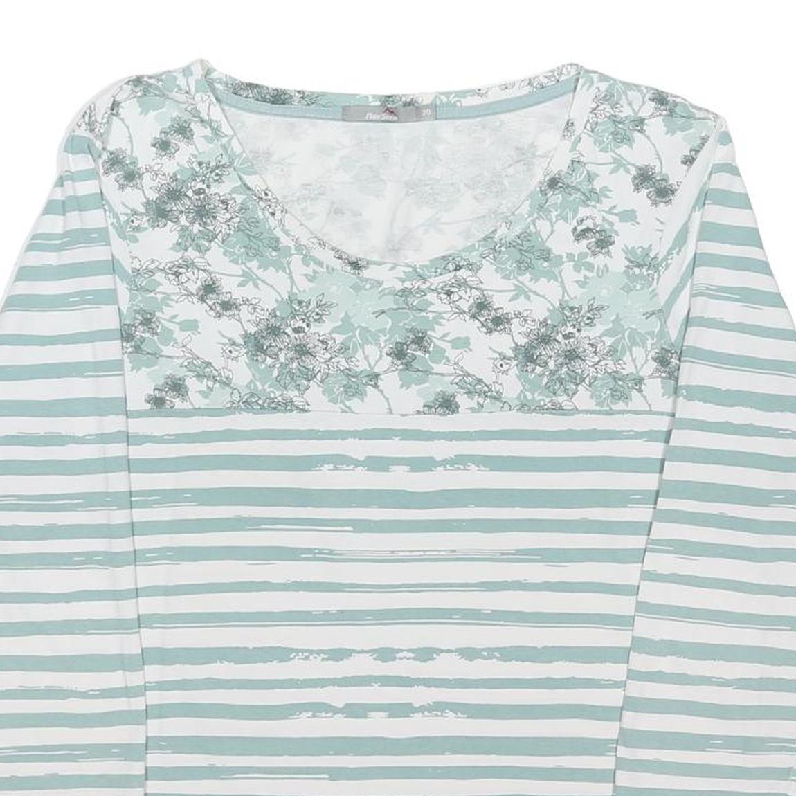 PETER STORM Womens Green & White Floral Stripe Top Long Sleeve Round Neck UK 20