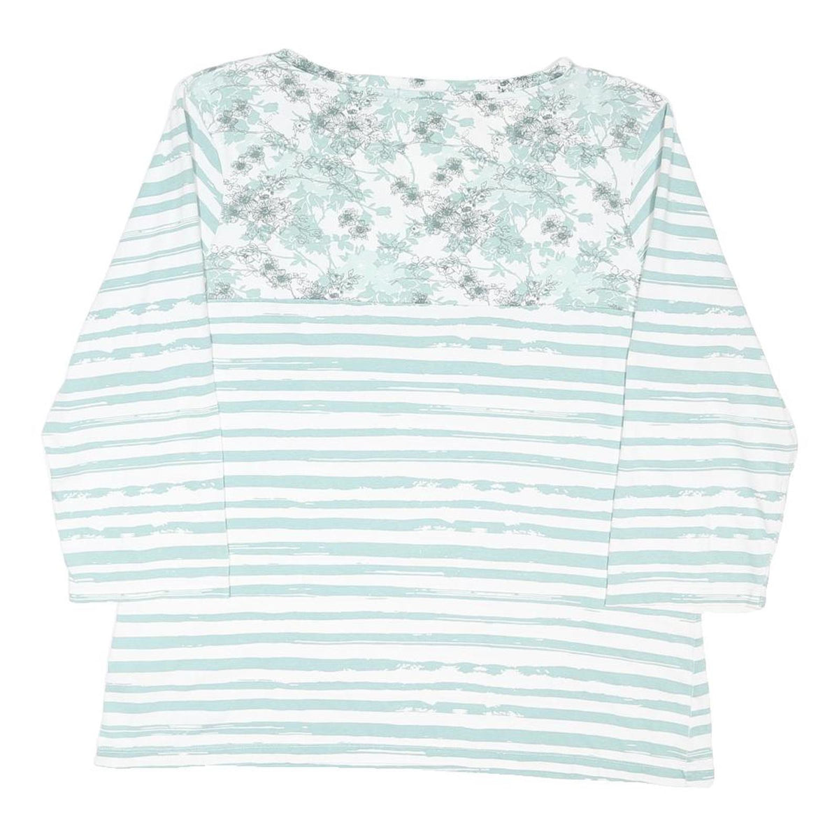 PETER STORM Womens Green & White Floral Stripe Top Long Sleeve Round Neck UK 20