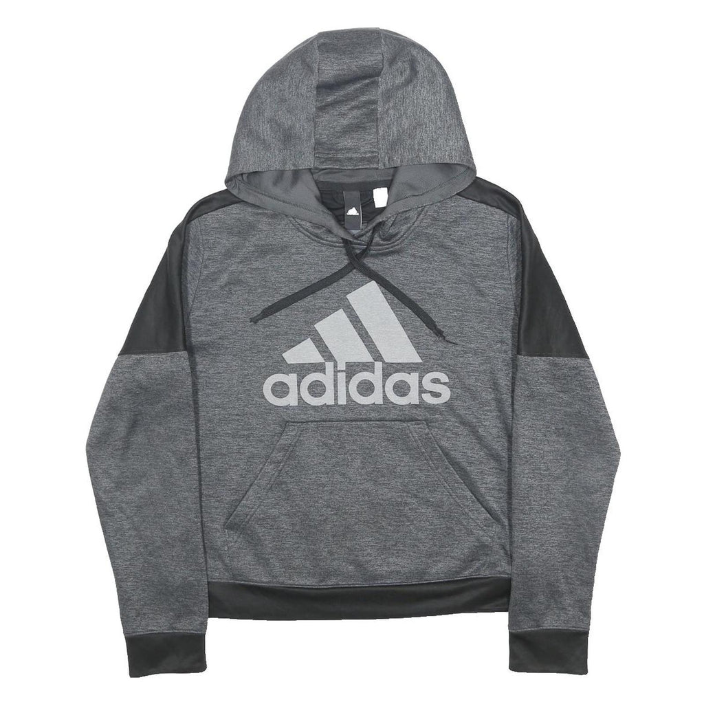 ADIDAS Womens Grey & Black Colourblock Pullover Hoodie S Long Sleeve Logo