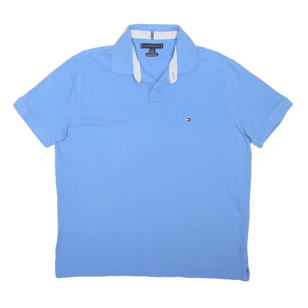 TOMMY HILFIGER Mens Blue Short Sleeve Polo Shirt L Cotton Blend Casual