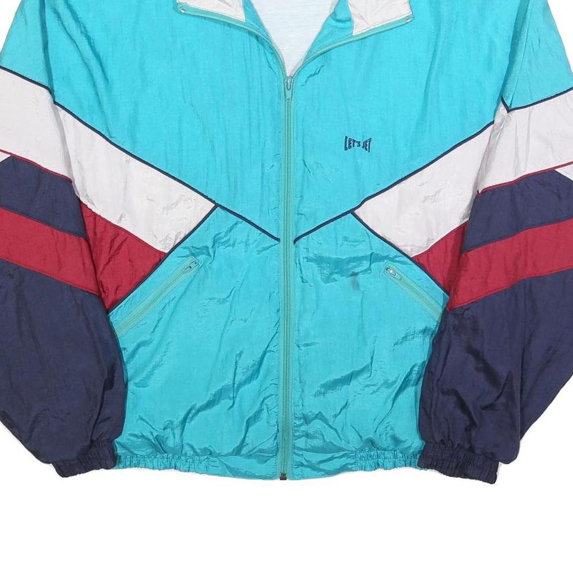 LETS JET Mens Blue & Red Nylon Zip Jacket S Retro 80s Colourblock Casual