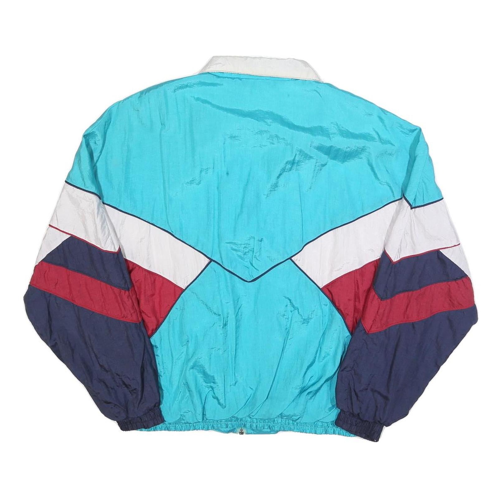 LETS JET Mens Blue & Red Nylon Zip Jacket S Retro 80s Colourblock Casual