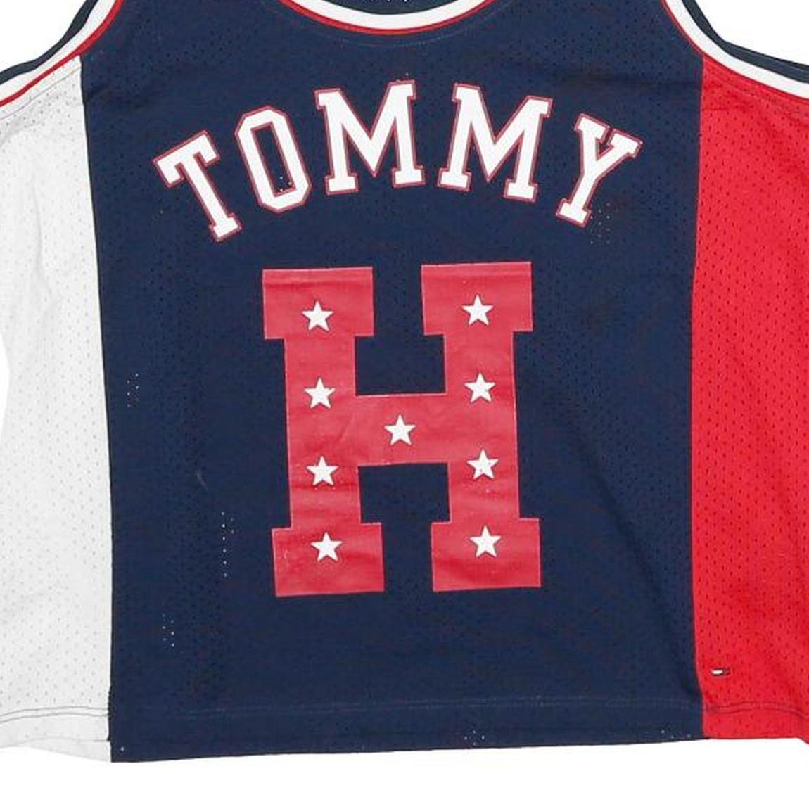 TOMMY HILFIGER Womens Blue Red & White Graphic Jersey XXS Sleeveless Crew Neck