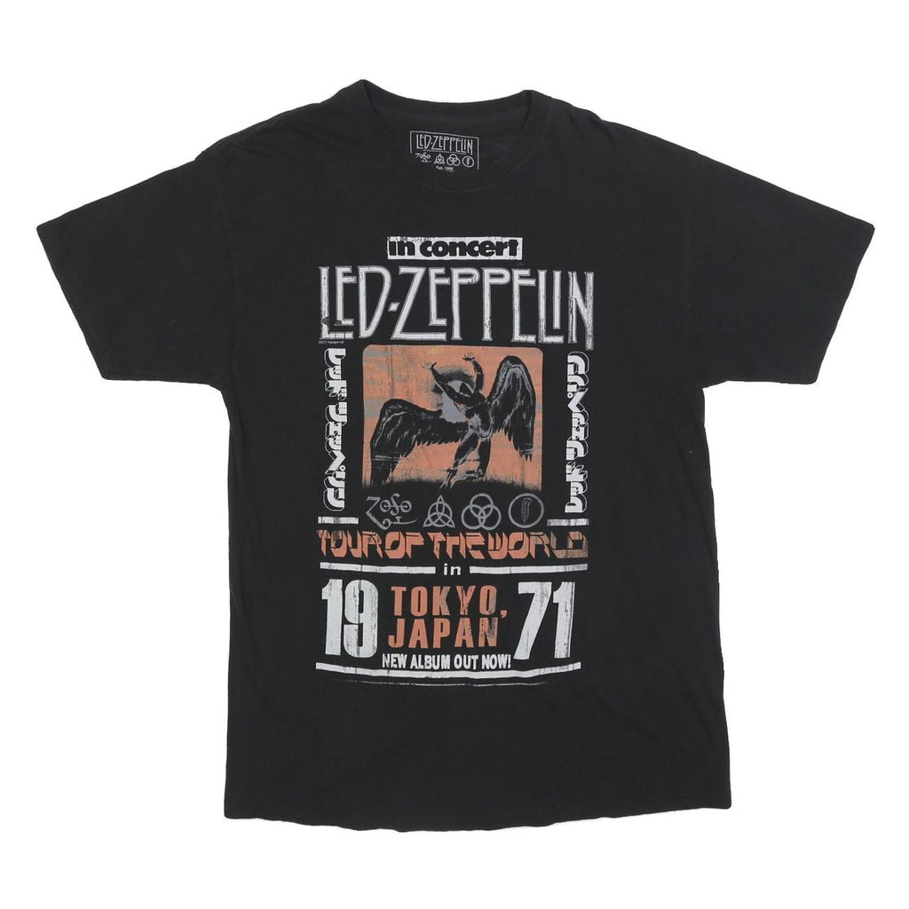 LED ZEPPELIN Rare Mens Black Tour Of The World Graphic T-Shirt M Crew Neck Short