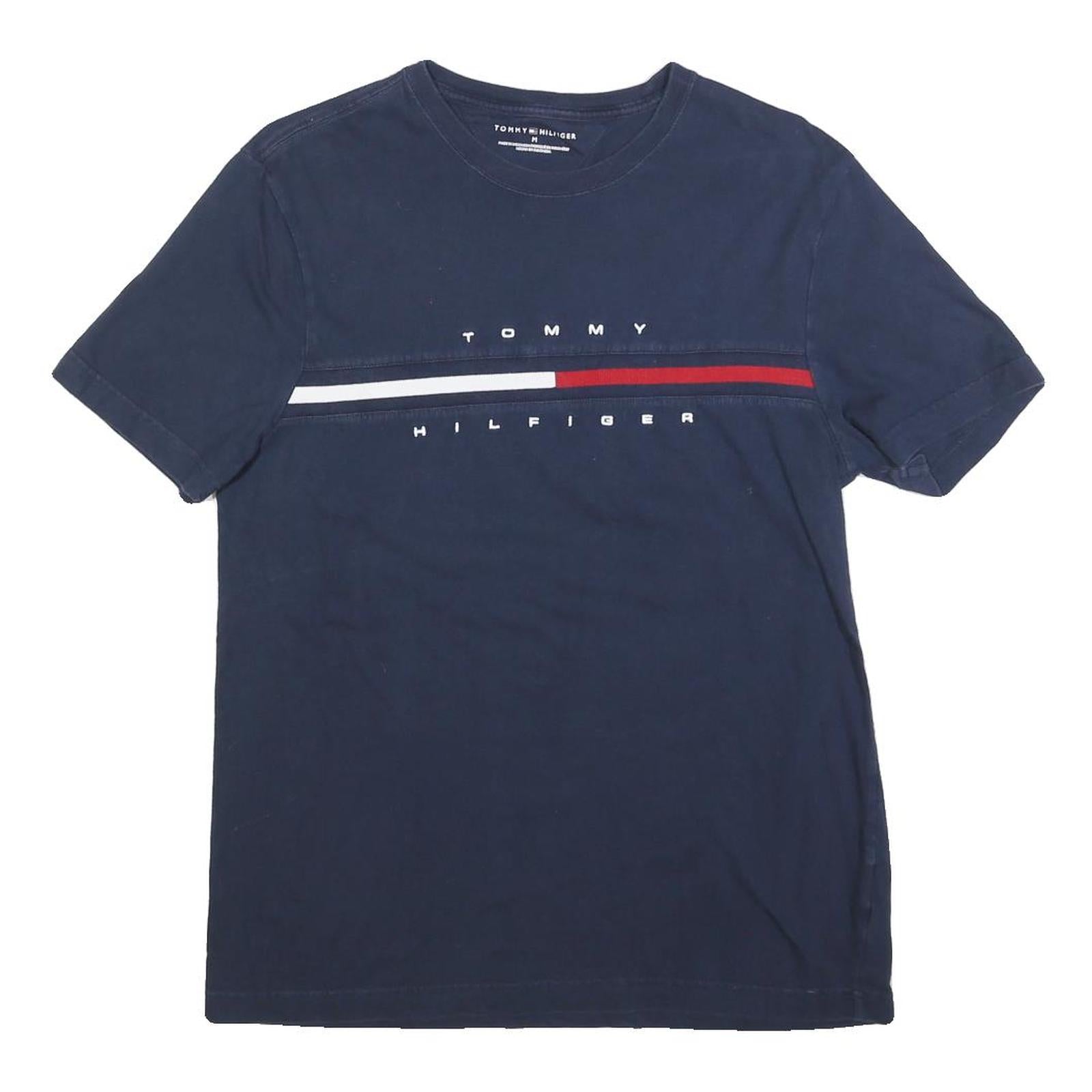 TOMMY HILFIGER Mens Blue Navy T-Shirt M Short Sleeve Crew Neck Cotton Blend Logo