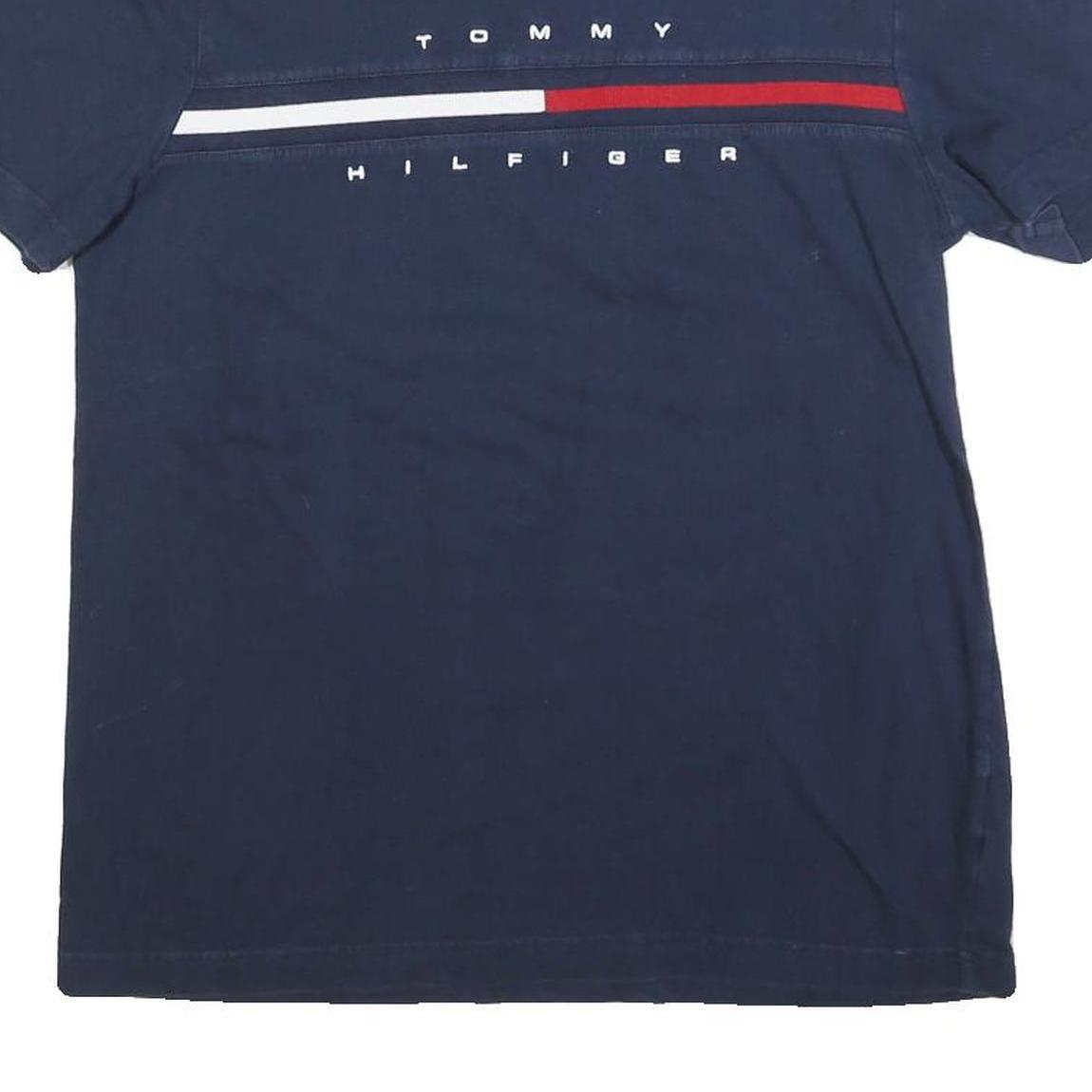 TOMMY HILFIGER Mens Blue Navy T-Shirt M Short Sleeve Crew Neck Cotton Blend Logo
