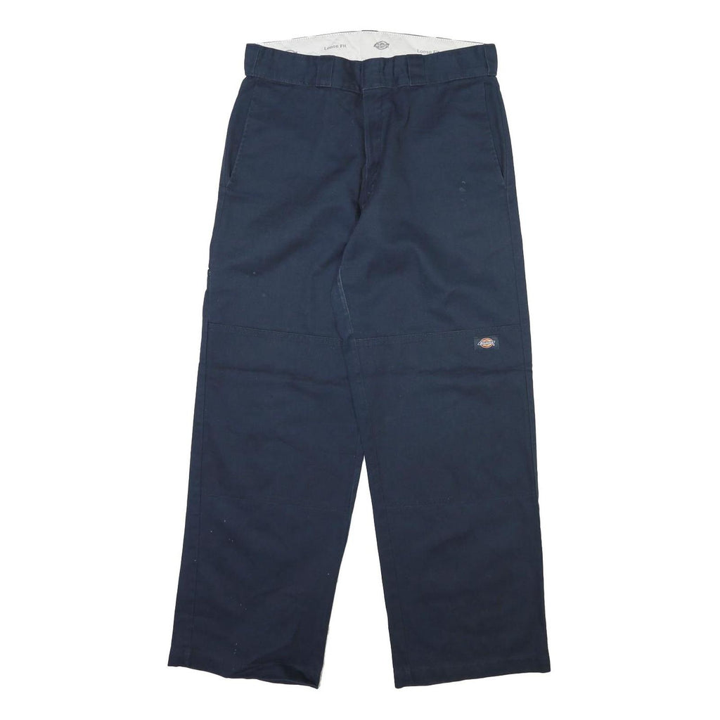 DICKIES Mens Cotton Blend Navy Regular Fit Straight Leg Trousers W32 L30