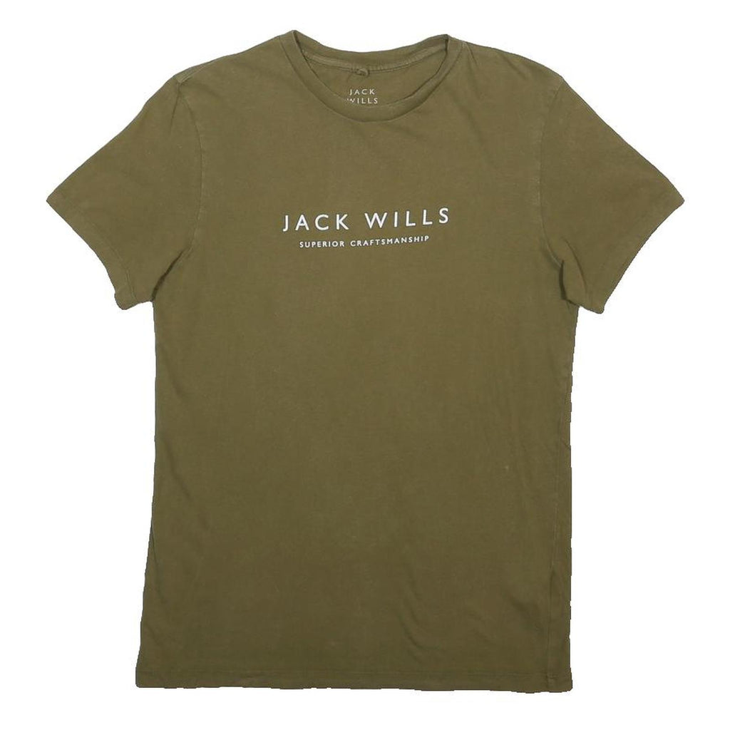 JACK WILLS Mens Green Cotton Blend T-Shirt XS Short Sleeve Crew Neck Logo Print