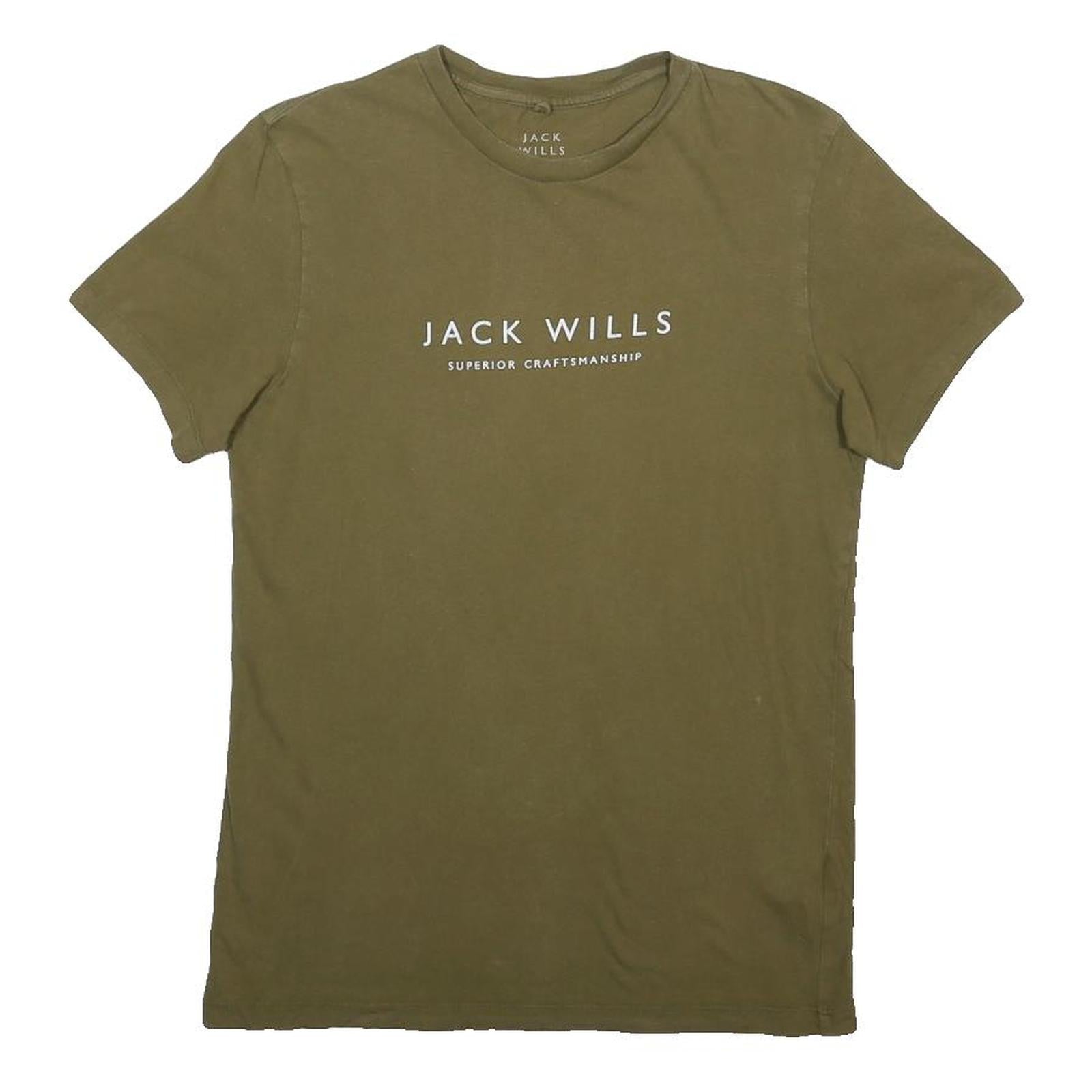 JACK WILLS Mens Green Cotton Blend T-Shirt XS Short Sleeve Crew Neck Logo Print