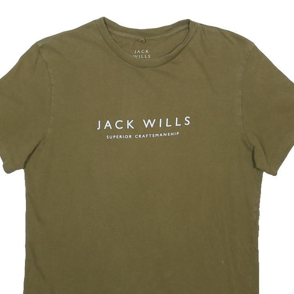 JACK WILLS Mens Green Cotton Blend T-Shirt XS Short Sleeve Crew Neck Logo Print