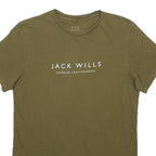 JACK WILLS Mens Green Cotton Blend T-Shirt XS Short Sleeve Crew Neck Logo Print