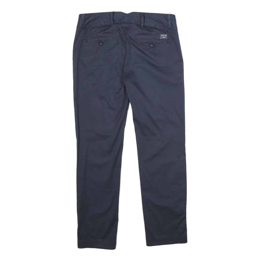 WOOLRICH Womens Cotton Blend Navy Regular Leg Trousers W28 L28 Zip Closure
